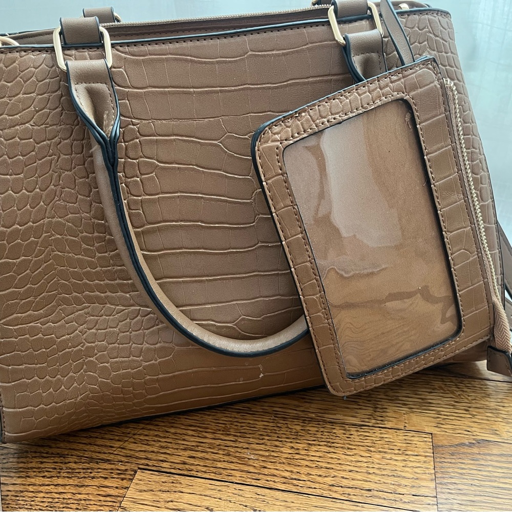 Adrienne Vittadini Brown Croc-Embossed Satchel with Gold-Tone Hardware - Picture 5 of 8